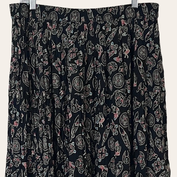 Vintage Sun River Black Kokopelli Western Boho Maxi Skirt Plus 1X Crinkle Rayon - Picture 5 of 8